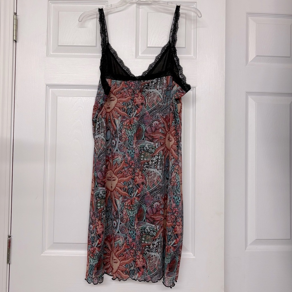 Celestial Print Lace Trim Slip Dress Grunge BoHo Hippie Fun Unique Sz M L - Picture 4 of 4